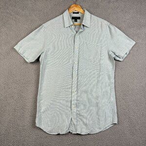 Banana Republic Shirt Mens Size Medium Tall Teal Linen Blend SS Button Down